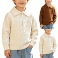 thumbnail image 1 of Boys Collared Half‑Zip Knit Pullover Sweater, Long Sleeve Textured Knitted Tops, Warm Kids Outfit for Fall Winter School and Daily Casual Occasions White 5-6T, 1 of 9