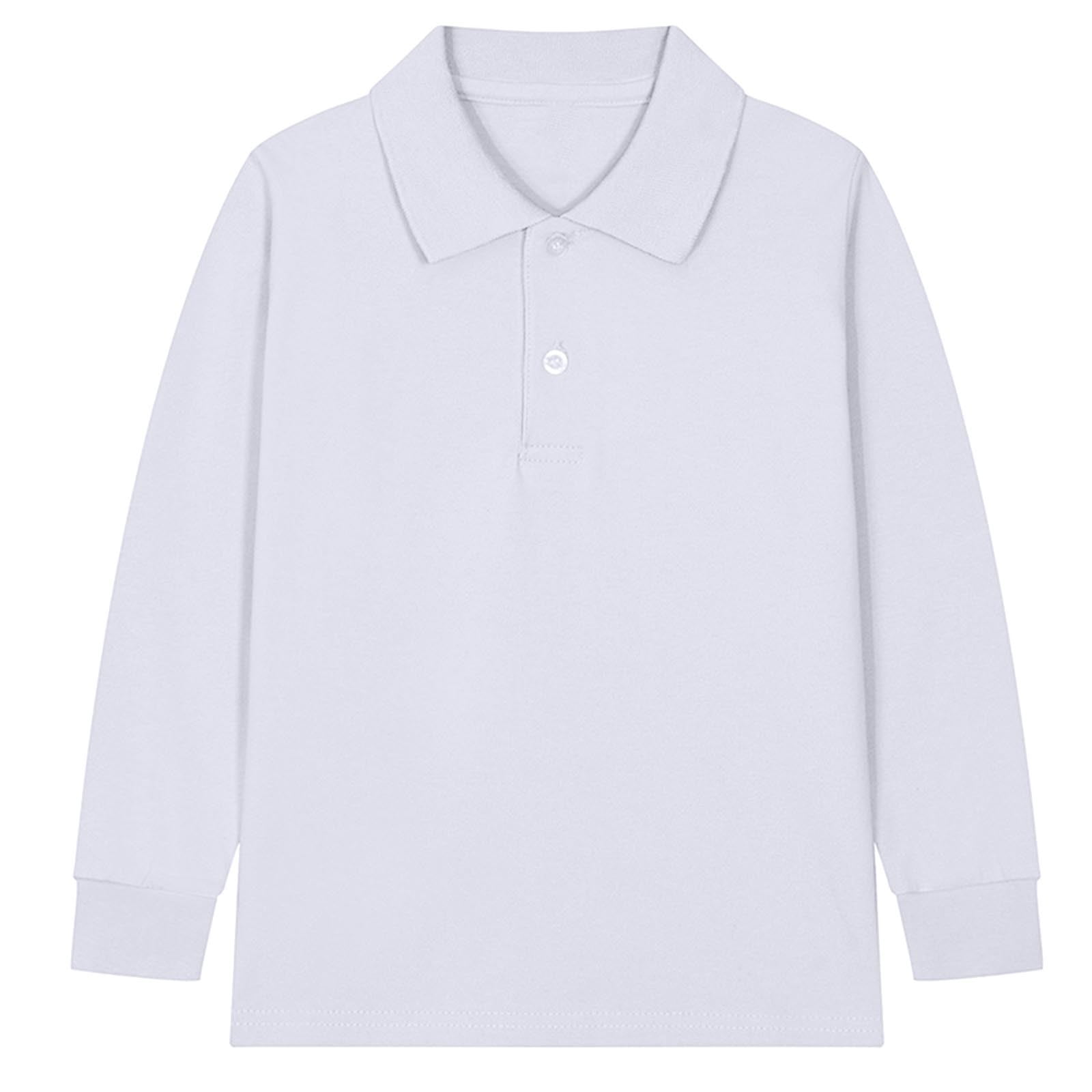 Boys Collared Tops, Toddler Button Front Long Sleeve Shirts, Kids Solid
