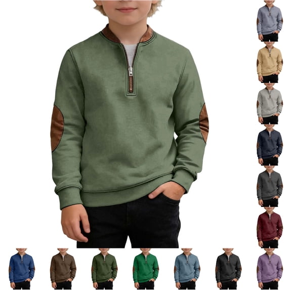 Boys Color Block Crewneck Sweatshirt Long Sleeve Winter Warm Top For Kids