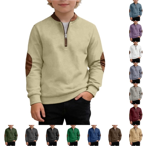 Boys Color Block Crewneck Sweatshirt Long Sleeve Winter Warm Top For Kids