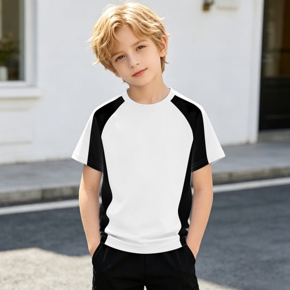 Boys Color Block Long Sleeve Shirt Size 3-13Y Crewneck Casual Tee Multicolor Soft Breathable Top for School