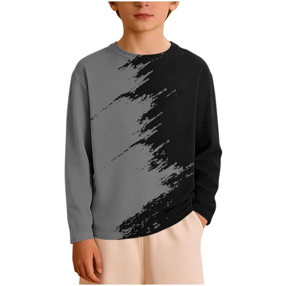 Boys Color Block Pullover Crew Neck Long Sleeve Shirts Kids Fashion Casual Loose Hip Hop Funny Print T-Shirt