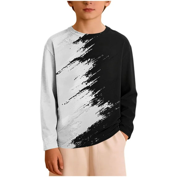 Boys Color Block Pullover Crew Neck Long Sleeve Shirts Kids Fashion Casual Loose Hip Hop Funny Print T-Shirt