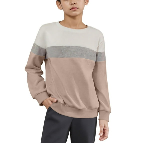 Boys Color Block Sweatshirt Long Sleeve Crewneck Pullover Kids Soft Casual Oversized Fall Winter Top Lightweight Loose Fit 1-15 Years