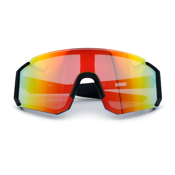 Boys Color Mirror 90s Shield Rimless Wrap Sport Plastic Sunglasses Black Neon - Orange Mirror
