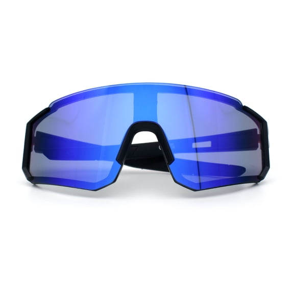 Boys Color Mirror 90s Shield Rimless Wrap Sport Plastic Sunglasses Black Orange - Blue Mirror