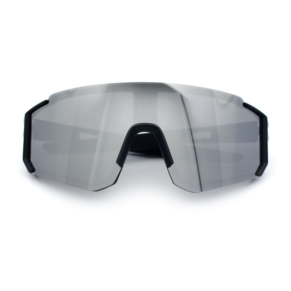 Boys Color Mirror 90s Shield Rimless Wrap Sport Plastic Sunglasses Black White - Silver Mirror
