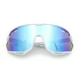 thumbnail image 1 of Boys Color Mirror Sportsmans Shield Oversized MTB Wrap Around Plastic Sunglasses White - Blue Mirror, 1 of 7