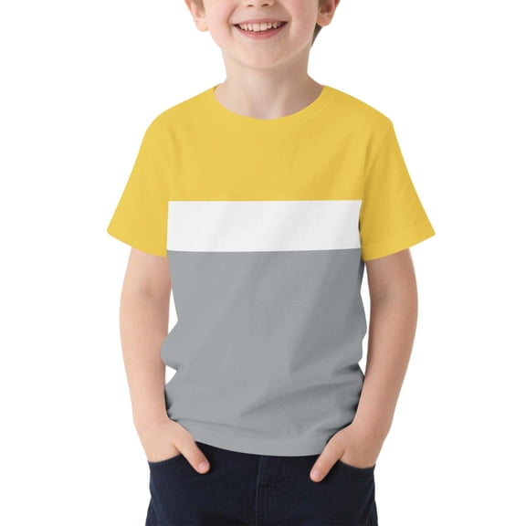 Boys Colorblock Short Sleeve Shirts Crew Neck Casual Tee Soft Basic Top for Daily Wear