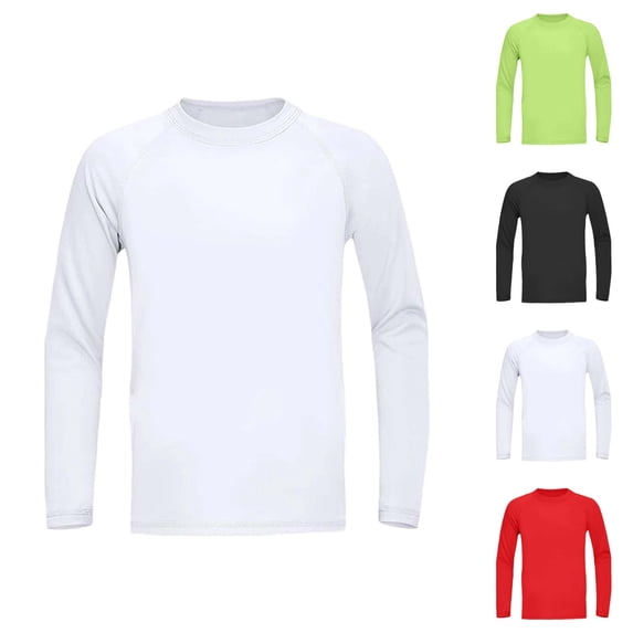Boys Compression Shirt Lightweight Long Sleeve Crewneck Athletic Undershirt Kids Base Layer Stretchy Workout Top