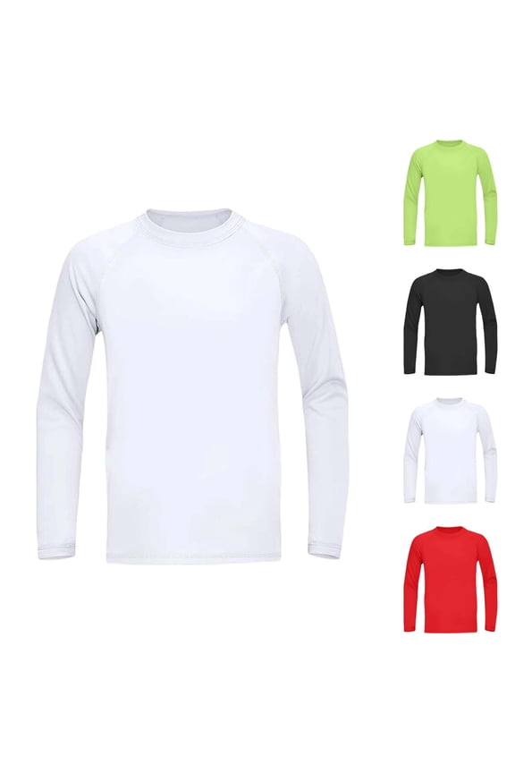 Boys Compression Shirt Lightweight Long Sleeve Crewneck Athletic Undershirt Kids Base Layer Stretchy Workout Top