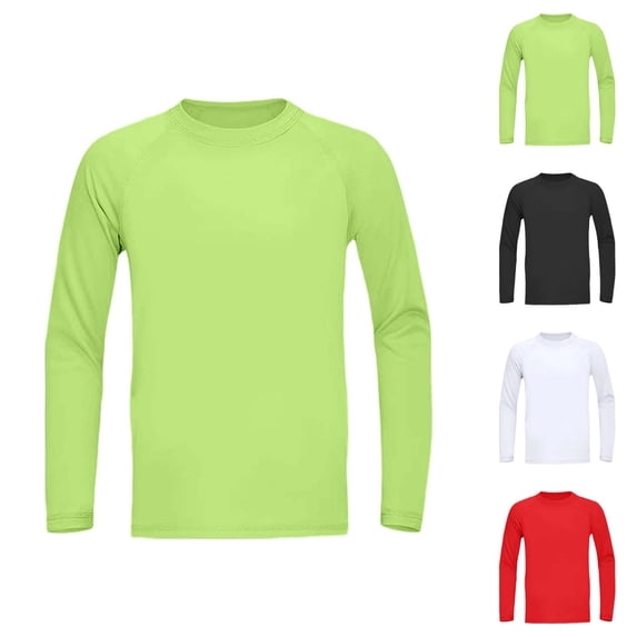 Boys Compression Shirt Lightweight Long Sleeve Crewneck Athletic Undershirt Kids Base Layer Stretchy Workout Top