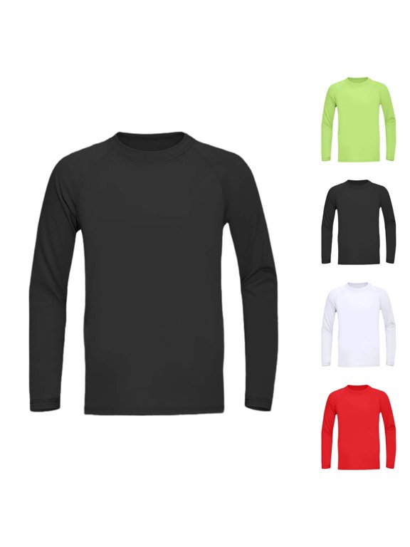Boys Compression Shirt Lightweight Long Sleeve Crewneck Athletic Undershirt Kids Base Layer Stretchy Workout Top