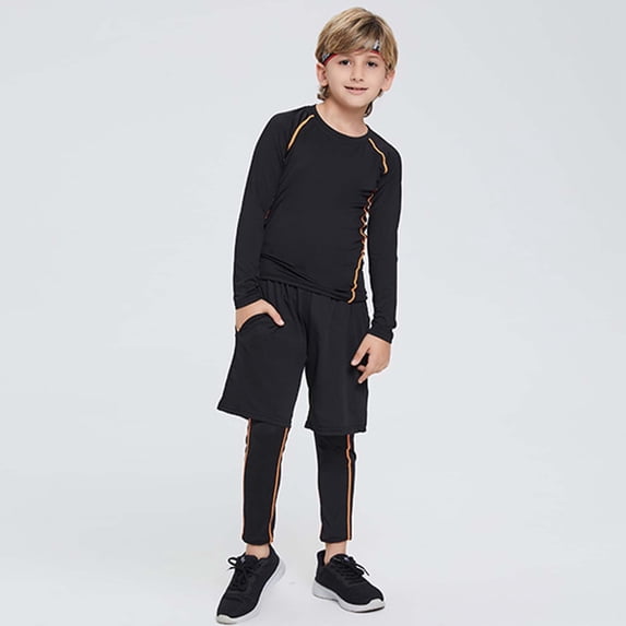 Boys Compression Shirt Long Sleeve Quick Dry Workout Top for Basketball Football Training Base Layer for Ages 3-12 Years