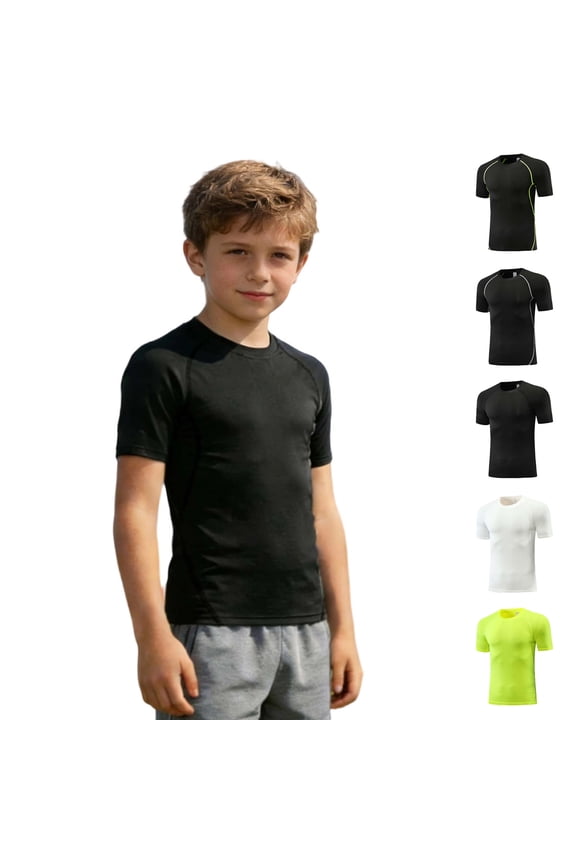 Boys Compression Shirt Short Sleeve Quick Dry Basketball Football Undershirts, Kids Athletic Sports Base Shirt