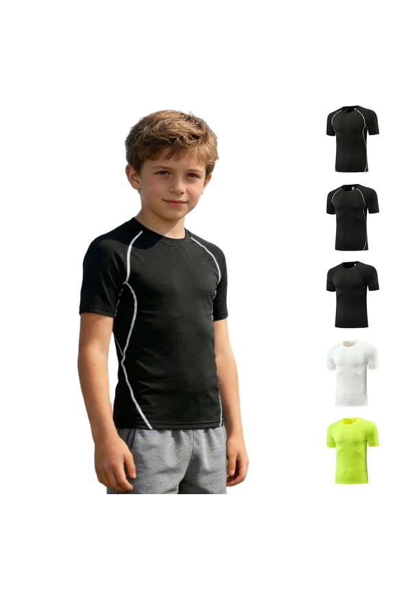 Boys Compression Shirt Short Sleeve Quick Dry Basketball Football Undershirts, Kids Athletic Sports Base Shirt