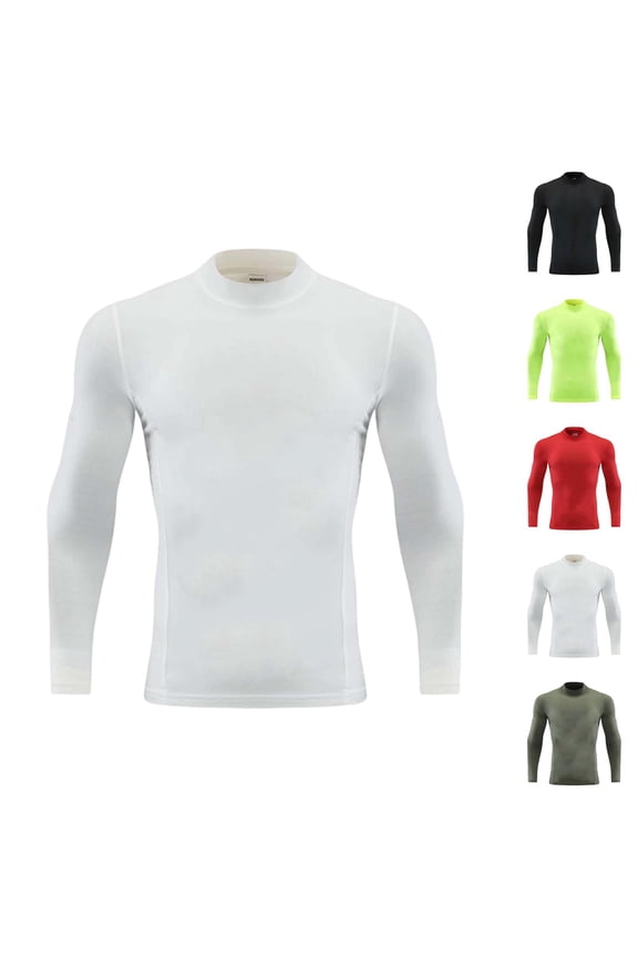 Boys Compression Shirt Stretchy Long Sleeve Mock Neck Athletic Undershirt Kids Base Layer Workout Top