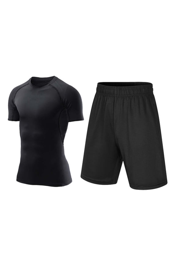 Boys Compression Shirt and Shorts 2-Piece Set, Moisture Wicking Athletic Workout Clothes for Kids, Nylon Spandex Play Sports Set,Size 10 T