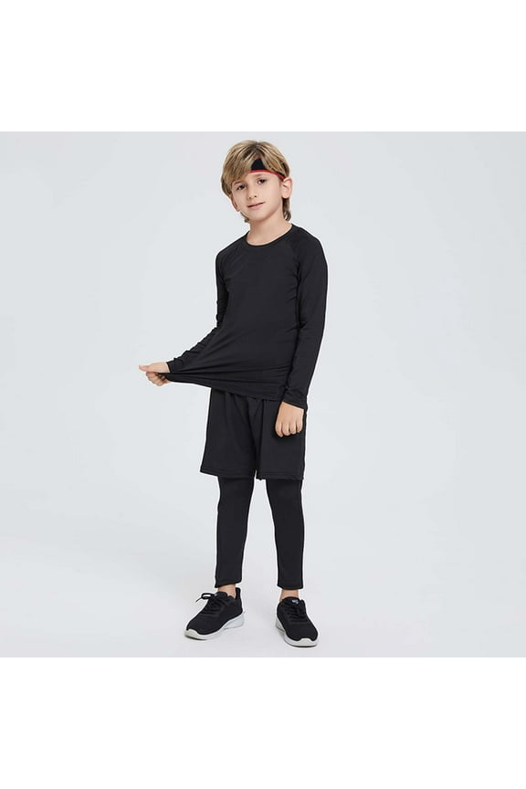 Boys Compression Workout Shirt Athletic Performance Top for Basketball Football Training Fitness Base Layer Warm Up Wear Youth Sports Apparel