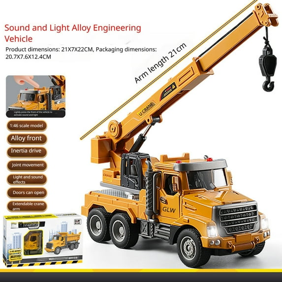 Boys Construction Crane Truck Toy, Alloy Realistic Pull Back Engineering Vehicle With Lights And Sounds, Interactive Crane Truck Toy For 3-8 Year Old Boys, Construction Truck Toy