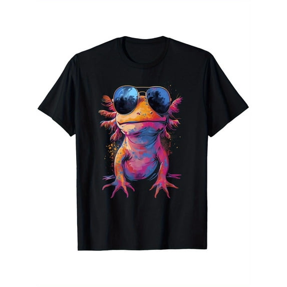 Boys Cool Axolotl Graphic T-Shirt with Stylish Glasses - Soft Cotton Fabric, Crew Neck, Short Sleeves, Casual Fit, For Kids Ages 8-12, Perfect Gift for Birthday or New Year, Teen Boys Clothing
