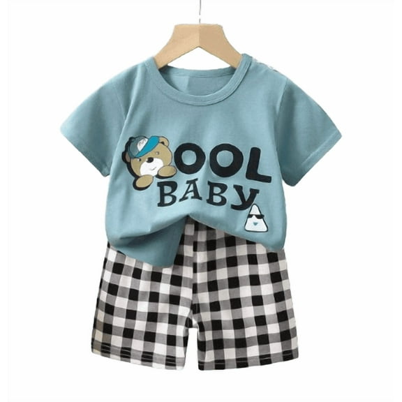 Boys' "Cool Baby" Cotton T-Shirt & Shorts Set - Teal / 9-18 Months