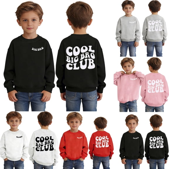 Boys Cool Big Bro Club Pullover Hoodie Double Print Casual Crewneck Sweatshirt For Kids Red 5 Y-6 Y