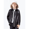 thumbnail image 1 of Boys Cool Regular Fit PU Leather Jacket, Fashion Heart Embroidery Button Down Outerwear For Fall And Winter, 1 of 9