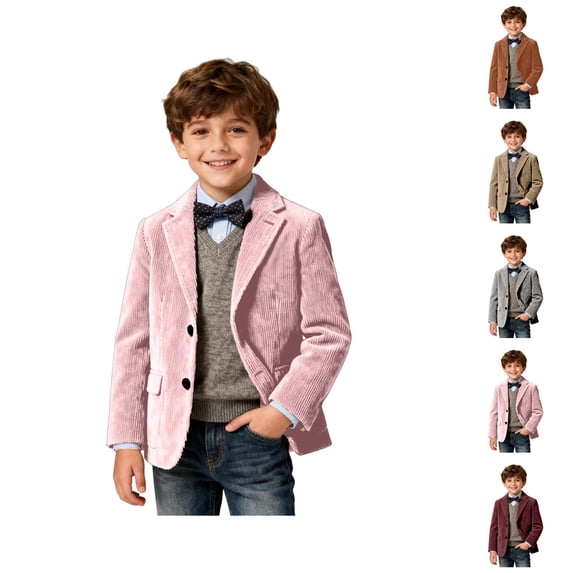 Boys Corduroy Blazer Jacket, Formal Three-Button Sport Coat for Kids, Spring Autumn Casual Suit Uniform with Pocket, Loose Fit Preppy School Coat