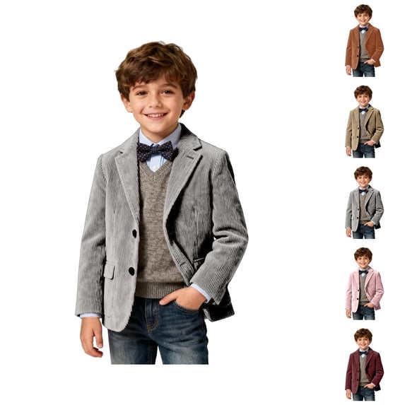 Boys Corduroy Blazer Jacket, Formal Three-Button Sport Coat for Kids, Spring Autumn Casual Suit Uniform with Pocket, Loose Fit Preppy School Coat