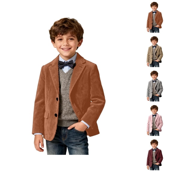 Boys Corduroy Blazer Jacket, Formal Three-Button Sport Coat for Kids, Spring Autumn Casual Suit Uniform with Pocket, Loose Fit Preppy School Coat