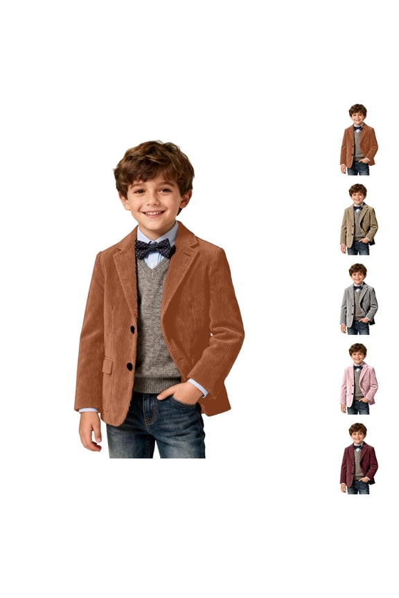 Boys Corduroy Blazer Jacket, Formal Three-Button Sport Coat for Kids, Spring Autumn Casual Suit Uniform with Pocket, Loose Fit Preppy School Coat