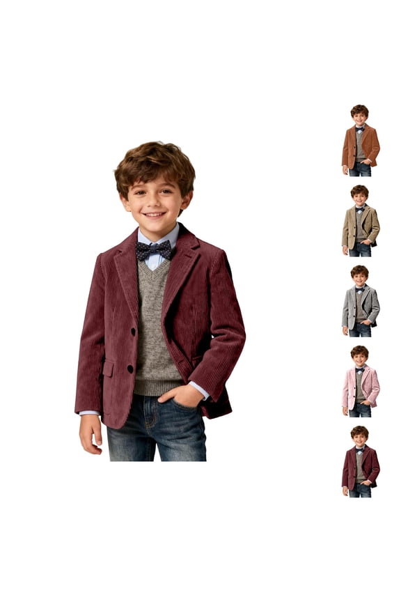 Boys Corduroy Blazer Jacket, Formal Three-Button Sport Coat for Kids, Spring Autumn Casual Suit Uniform with Pocket, Loose Fit Preppy School Coat