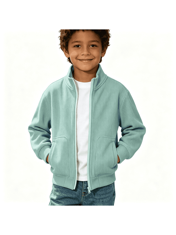 Boys Corduroy Bomber Jacekt with Pockets Full Zip Casual Long Sleeve Lightweight Turtleneck Kids Fall Jacekt Mint Green 6 Years