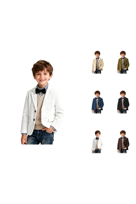 Boys Corduroy Formal Jacket, Slim Fit Suit Sport Coat with Three Button Closure for Kids Spring Autumn Wedding Ring Bearer Casual Wear