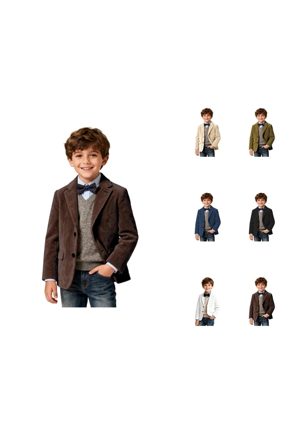 Boys Corduroy Formal Jacket, Slim Fit Suit Sport Coat with Three Button Closure for Kids Spring Autumn Wedding Ring Bearer Casual Wear