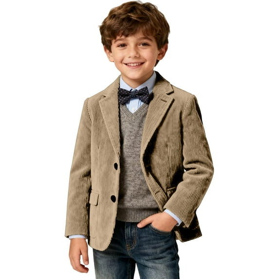 Boys Corduroy Formal Sport Coat Jacket For Kids Casual Autumn Spring Three Button Suit