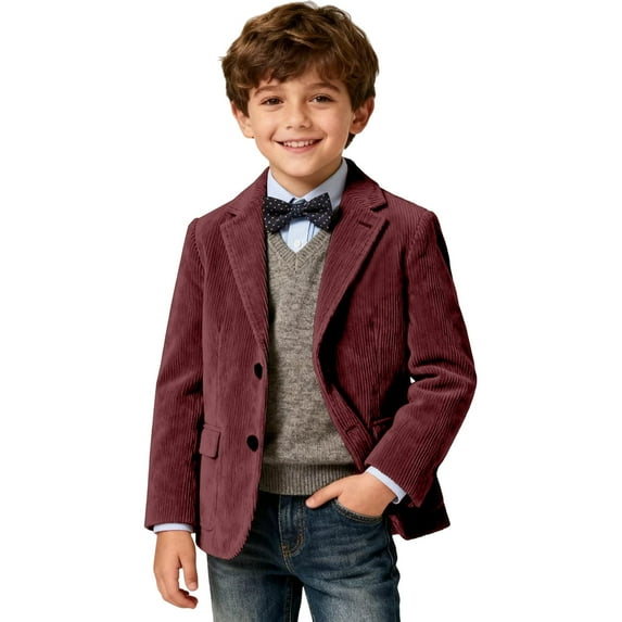 Boys Corduroy Formal Sport Coat Jacket For Kids Casual Autumn Spring Three Button Suit