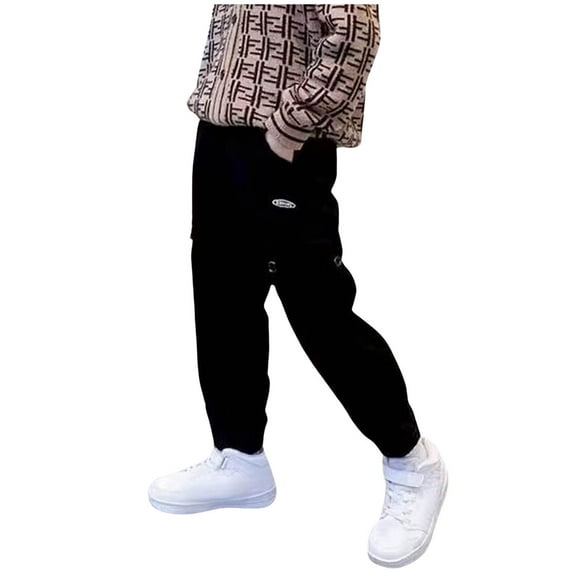 Boys Corduroy Pants Loose Fit Casual Thick Warm Sweatpants Athletic Jogger Pants For Kids Sweat Pants Black 9-10 Years