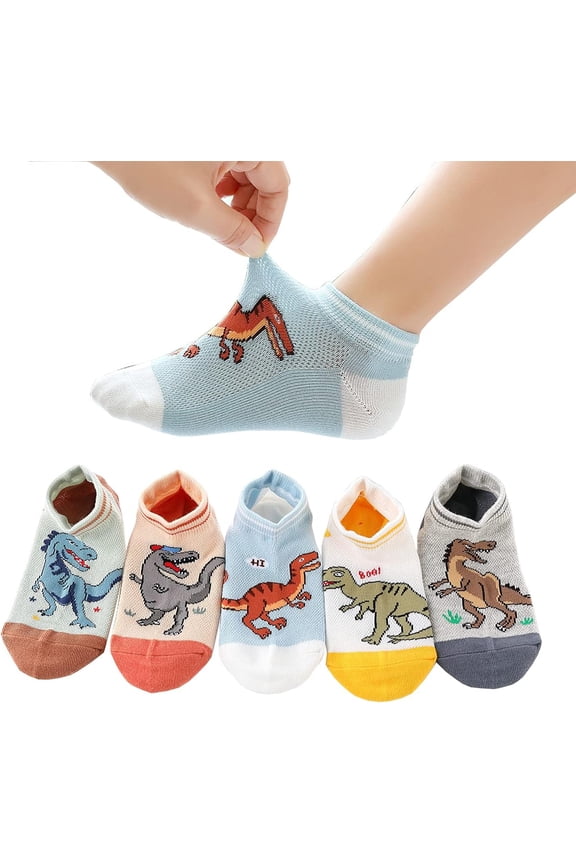 Boys Cotton Ankle Socks 5 Pairs Low Cut Dinosaur Mesh 1-12Y Light Weight Back School Running Sports Casual