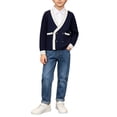 thumbnail image 1 of Boys‘ Cotton Cardigan Sweater Button-Up V-Neck Knit Basic Casual Outerwear School Uniform Sweater Striped Rib Trim Pullover, 1 of 6