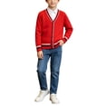 thumbnail image 1 of Boys‘ Cotton Cardigan Sweater Button-Up V-Neck Knit Basic Casual Outerwear School Uniform Sweater Striped Rib Trim Pullover, 1 of 6