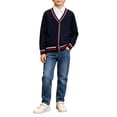 thumbnail image 1 of Boys‘ Cotton Cardigan Sweater Button-Up V-Neck Knit Basic Casual Outerwear School Uniform Sweater Striped Rib Trim Pullover, 1 of 6