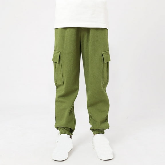 Boys Cotton Cargo Pants with Multi-Pockets Tapered Leg Joggers Pant 8-14 Years Teens Kids Casual Solid Elastic Waist Hiking Trousers