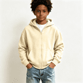 thumbnail image 1 of Boys Cotton Hoodie with Pockets Casual Loose Fit Long Sleeve Zip Up Kids Sweatshirt Jacket Beige 10, 1 of 8