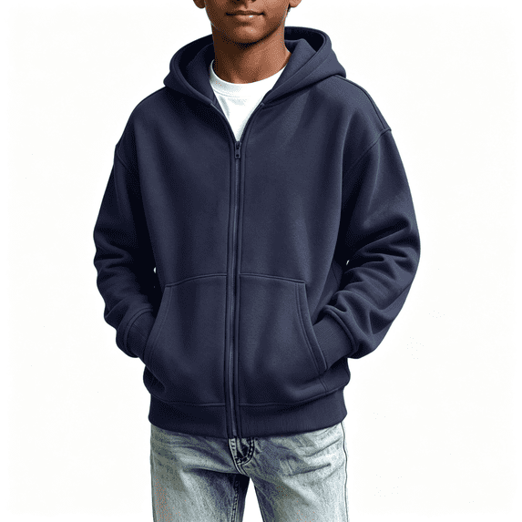 Boys Cotton Hoodie with Pockets Long Sleeve Casual Loose Fit Zip Up Kids Sweatshirt Jacket Navy 6
