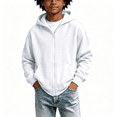 thumbnail image 1 of Boys Cotton Hoodie with Pockets Long Sleeve Casual Loose Fit Zip Up Kids Sweatshirt Jacket White 12, 1 of 8