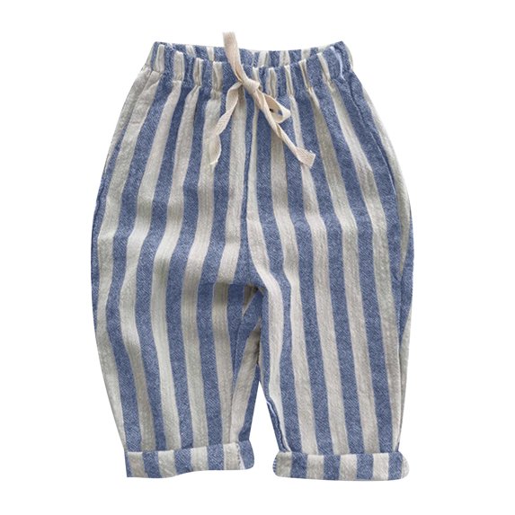 Boys' Cotton Linen Harem Bloomers Pants for Baby Toddler Striped Bloomer Elastic Basic Harem Pants Joggers for 0-5 Years