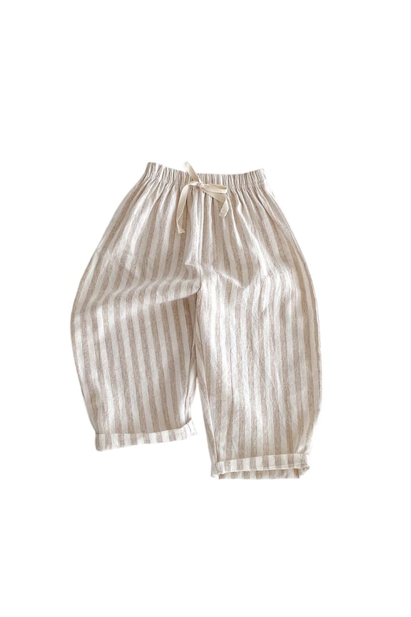 Boys Cotton Linen Pants Fashion Elastic Waisted Loose Trousers with Drawstring Casual Clothes for Boys Size 0M-5Y