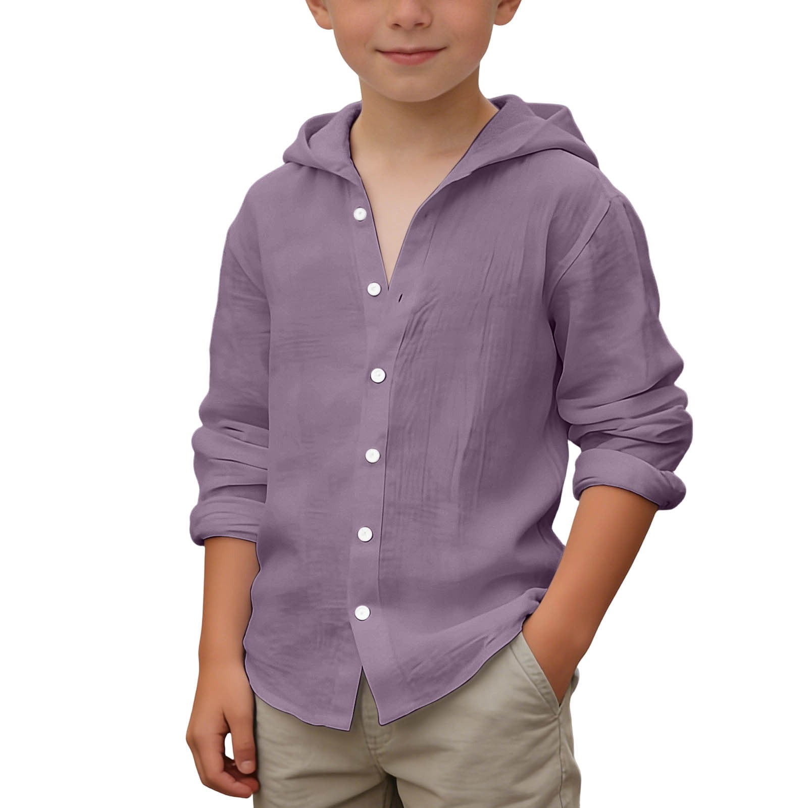 Boys Cotton Linen Shirt Roll-up Long Sleeve Boys Shirts Size 6 Long ...